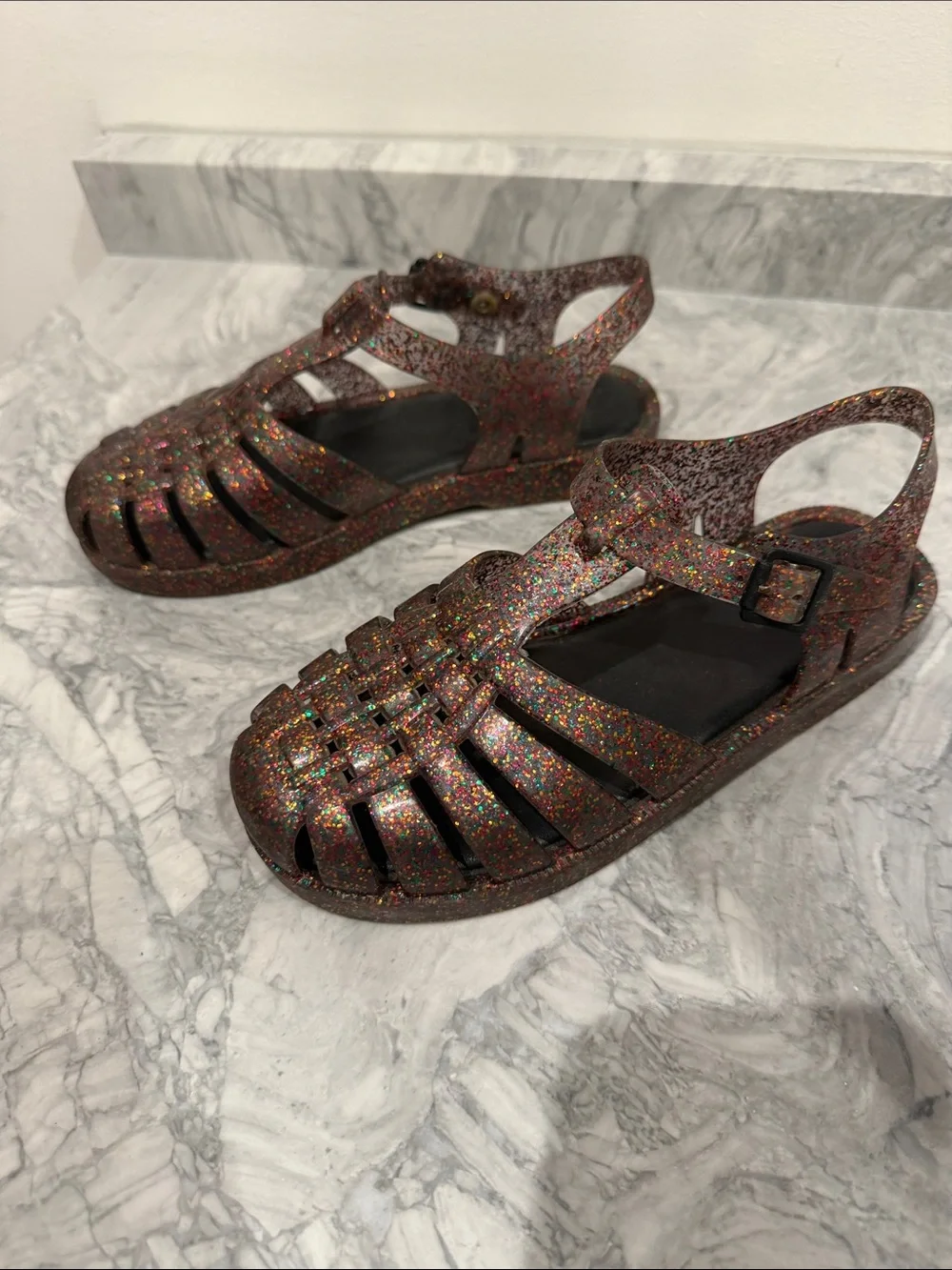 Mini Melissa Jelly Sandals with Multicolor Glitter